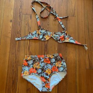 Solid + Striped Two Piece Floral Swimsuit
